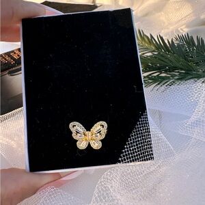 14K GP Butterfly Paved Ring - Adjustable